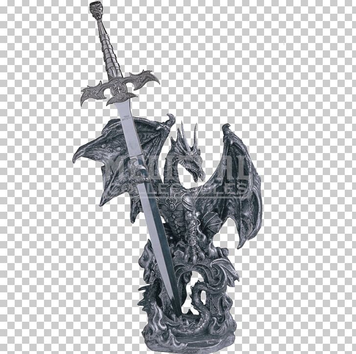 Dragon Knight Knife Sword Figurine PNG, Clipart, Armour, Black And White, Chinese Dragon, Components Of Medieval Armour, Dragon Free PNG Download