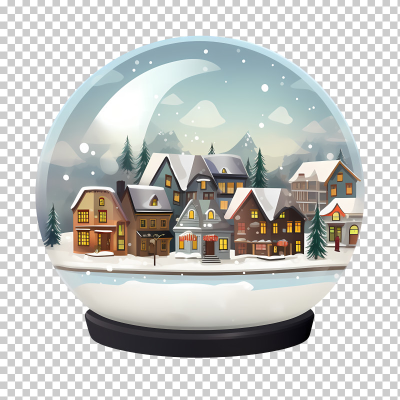 Christmas Snow Ball - Snow Globe Featuring A Winter Village Scene PNG ...