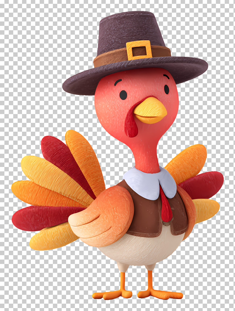 Thanksgiving Pilgrim Turkey - Cute Turkey With Pilgrim Hat PNG