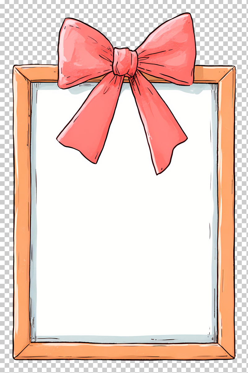 Wooden Frame With Pink Bow PNG