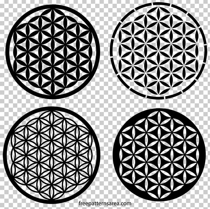 Sacred Geometry Overlapping Circles Grid Tree Of Life Symbol PNG, Clipart, Black And White, Circle, Flower, Geometry, Line Free PNG Download