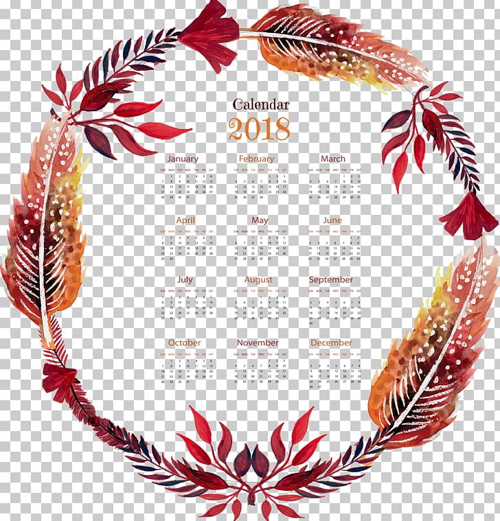 Red Watercolor Feather Calendar Template PNG, Clipart, 2018 Calendar, Calendar, Calendar Template, Design, Download Free PNG Download