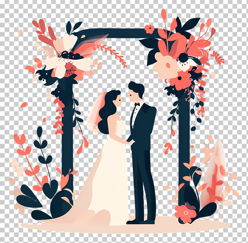 Bride And Groom - Romantic Wedding Couple Under Floral Arch PNG