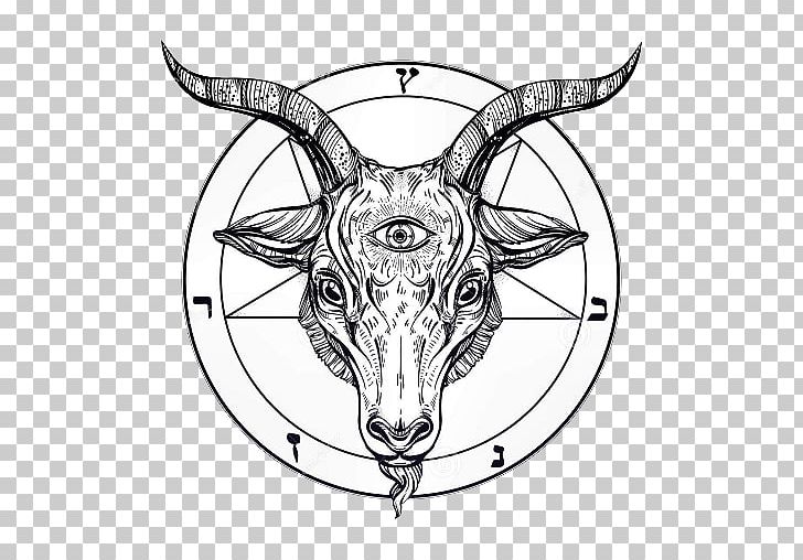 Goat Satanism Baphomet Pentagram Symbol PNG, Clipart, Animals, Antler, Art, Baphomet, Black And White Free PNG Download