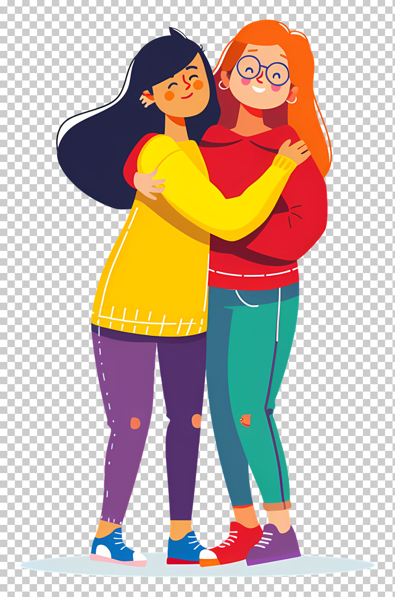 Best Friends - Two Women Hugging In Colorful Clothes PNG