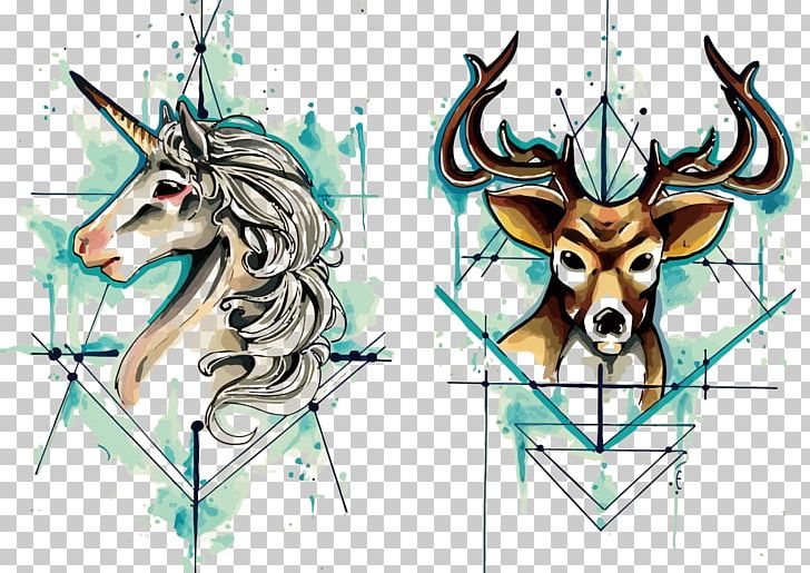Deer Unicorn Watercolor Painting PNG, Clipart, Antler, Art, Christmas Deer, Color, Deer Antlers Free PNG Download