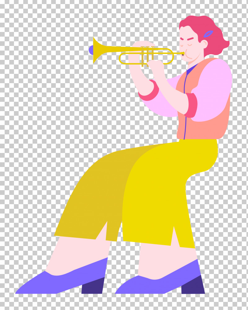 Playing The Trumpet Music PNG, Clipart, Cartoon, Character, Clothing, Happiness, Line Free PNG Download