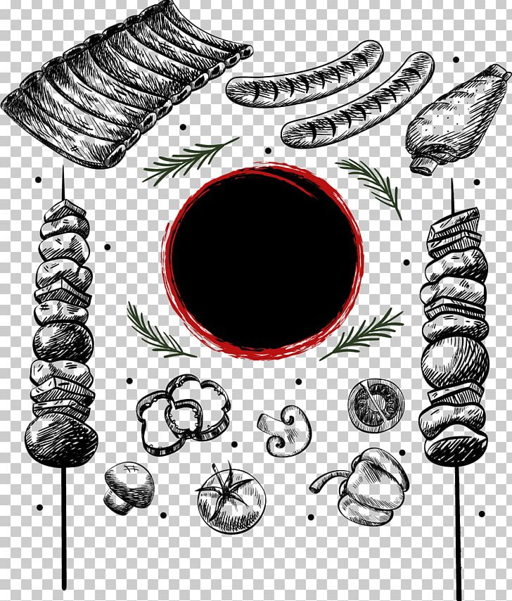 Sausage Barbecue Spare Ribs Japanese Cuisine PNG, Clipart, Barbecue Vector, Black And White, Brand, Circle, Decorative Elements Free PNG Download