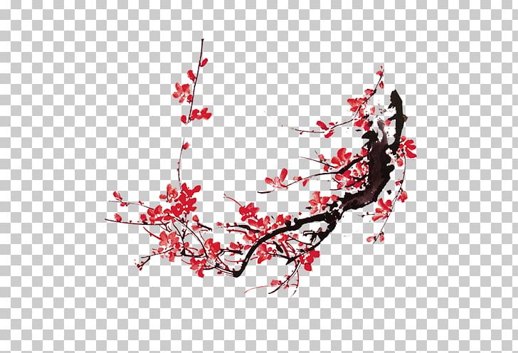 Red And White Plum Blossoms Chinese Painting PNG, Clipart, Blossom, Branch, Cherry Blossom, Chinese New Year, Drawing Free PNG Download