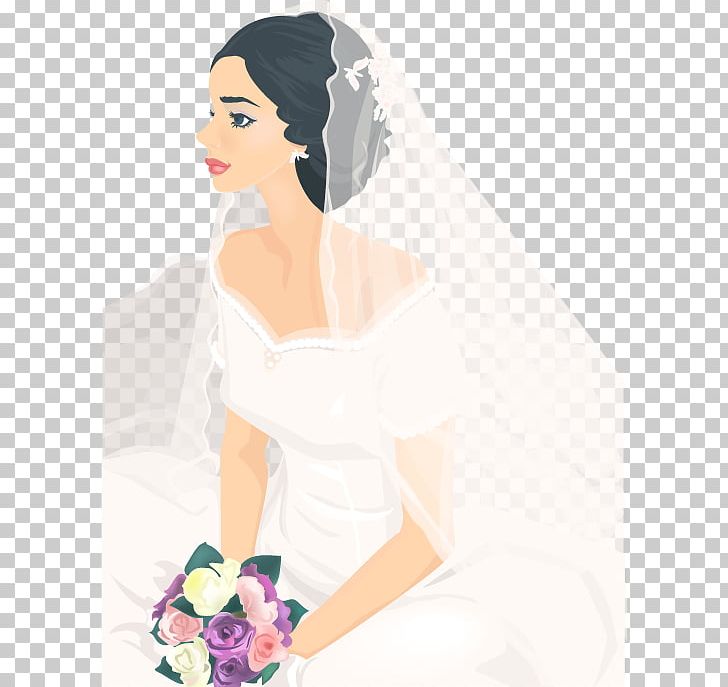 Bride Contemporary Western Wedding Dress Illustration PNG, Clipart, Black Hair, Bridal Veil, Cartoon, Cartoon Characters, Cartoon Eyes Free PNG Download