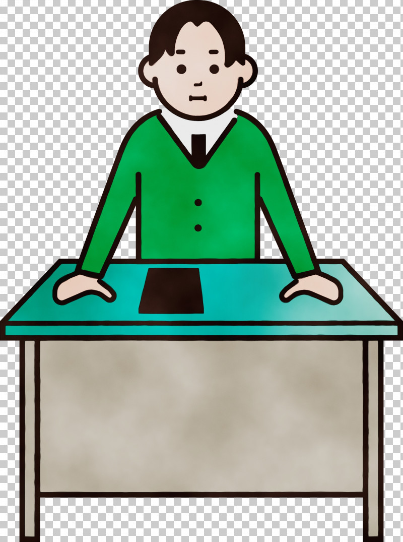 Cartoon Sitting Furniture Green Line PNG, Clipart, Behavior, Cartoon, Desk, Education, Furniture Free PNG Download