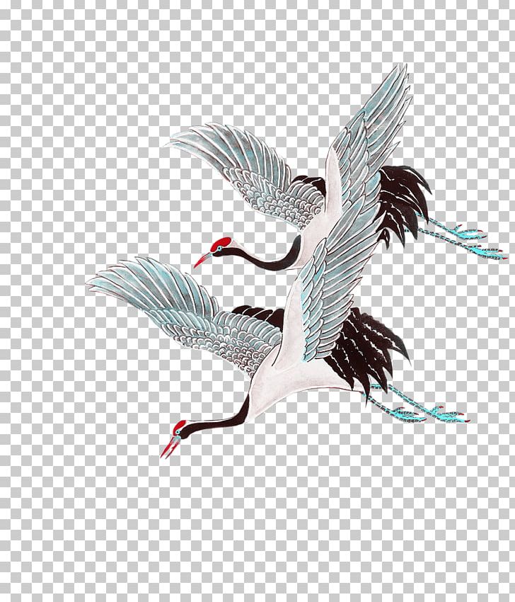 Red-crowned Crane Ink Wash Painting PNG, Clipart, Art, Beak, Bird, Birdandflower Painting, Chinese Border Free PNG Download