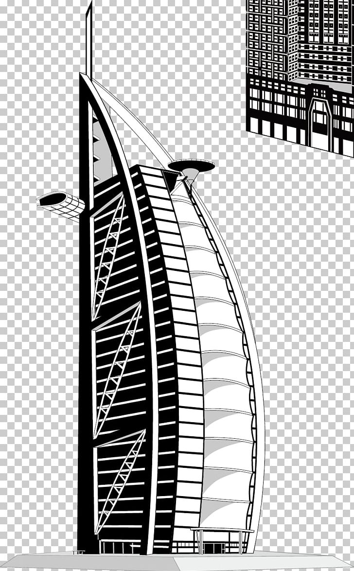 Burj Al Arab Building Hotel PNG, Clipart, Angle, Architecture, Black And White, Build, Build Free PNG Download
