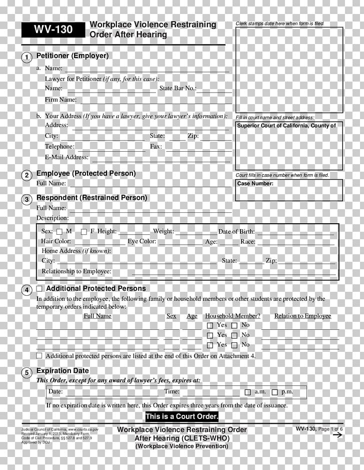Civil Harassment Restraining Order Form California Court PNG, Clipart, Angle, Area, Arrest, Black And White, California Free PNG Download