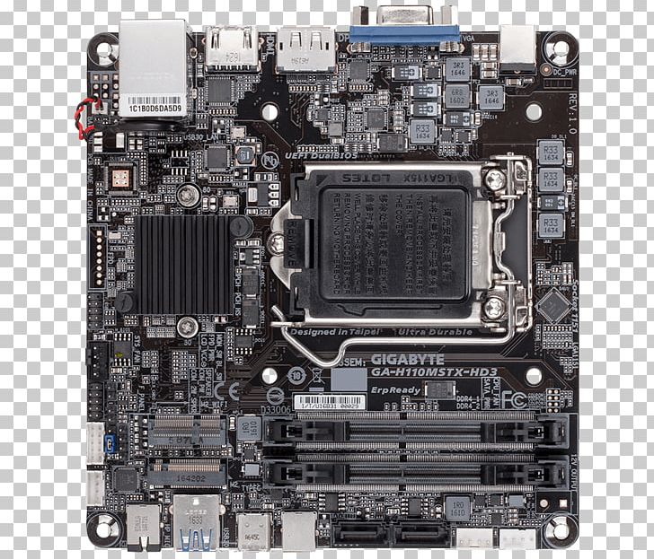 Intel Motherboard LGA 1151 Gigabyte Technology Gigabyte GA-H110MSTX-HD3 PNG, Clipart, Chipset, Computer Component, Computer Hardware, Cpu, Ddr4 Sdram Free PNG Download