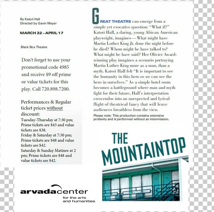 Arvada Center For The Arts And Humanities The Mountaintop Musical Theatre Elitch Theatre PNG, Clipart, Arvada, Brand, Brochure, Denver, Elitch Theatre Free PNG Download