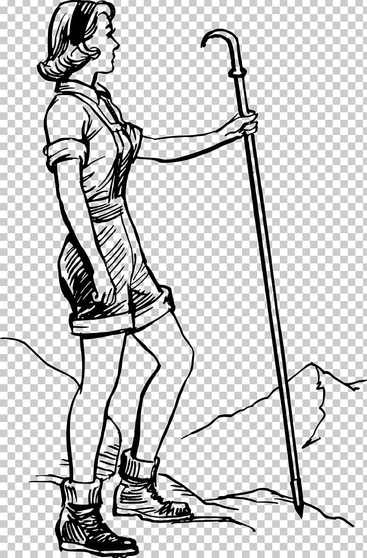 Hiking Drawing Woman PNG, Clipart, Area, Arm, Art, Artwork, Black And White Free PNG Download