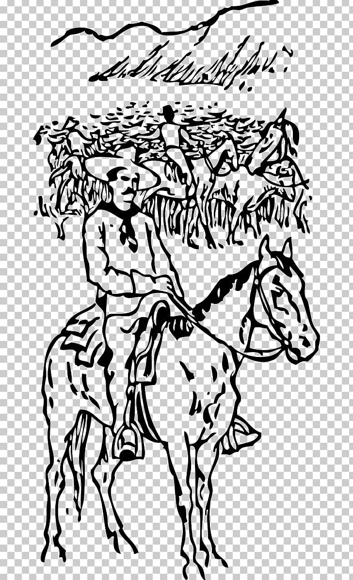 Texas Longhorn Cattle Drive PNG, Clipart, Art, Black And White, Branch, Cowboy, Fictional Character Free PNG Download