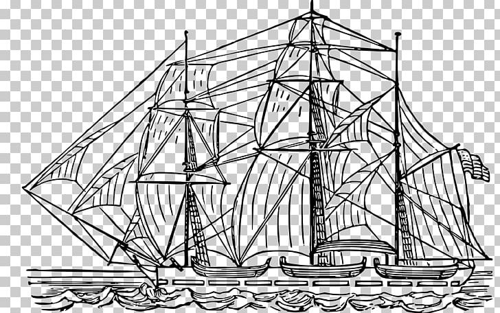 Brigantine Sailing Ship Line Art PNG, Clipart, Artwork, Barque, Black And White, Boat, Brigantine Free PNG Download