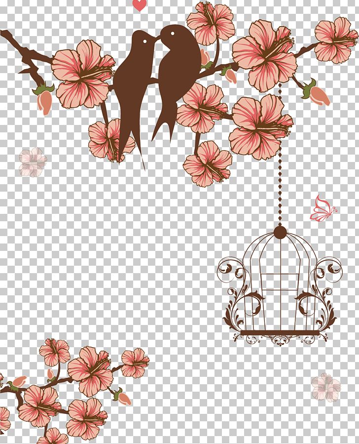 Wedding Invitation Lovebird Birdcage PNG, Clipart, Branch, Cage, Cherry Blossom, Flora, Floral Design Free PNG Download