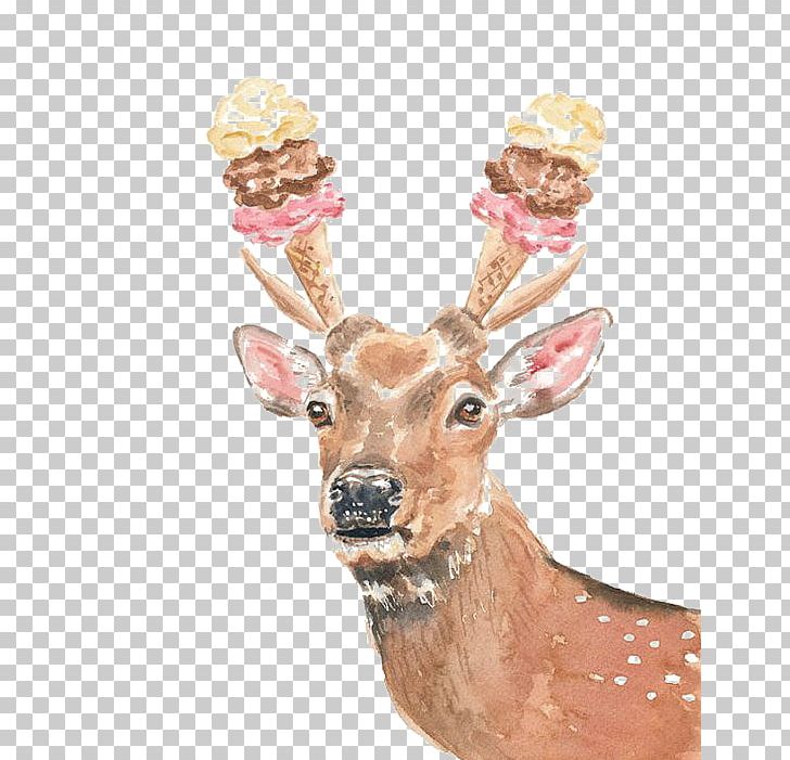 Deer Watercolor Painting PNG, Clipart, Animal, Animals, Antler, Christmas Deer, Cream Free PNG Download