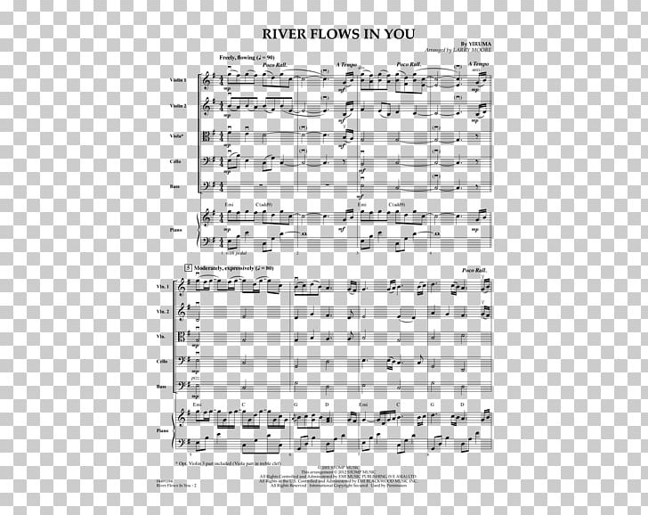 Sheet Music River Flows In You Orchestra Violin Png Clipart Angle Area Black And White Conducteur