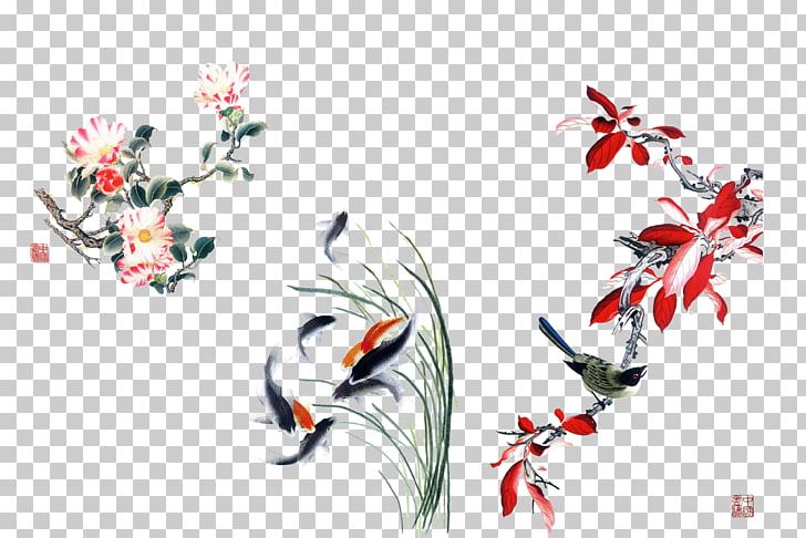Ink Wash Painting Gongbi PNG, Clipart, Art, Bird, Birdandflower Painting, Calligraphy, Cherry Blossom Free PNG Download