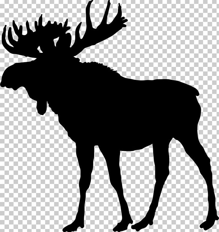 Moose Deer Animal Silhouettes PNG, Clipart, Animals, Animal Silhouettes, Antler, Black And White, Cattle Like Mammal Free PNG Download