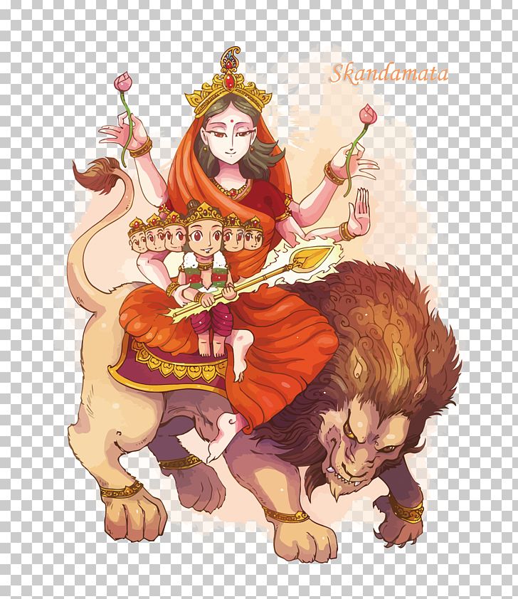 Parvati Skandamata Kali Navaratri Kartikeya PNG, Clipart, Carnivoran, Cartoon, Cat Like Mammal, Dussehra, Fictional Character Free PNG Download