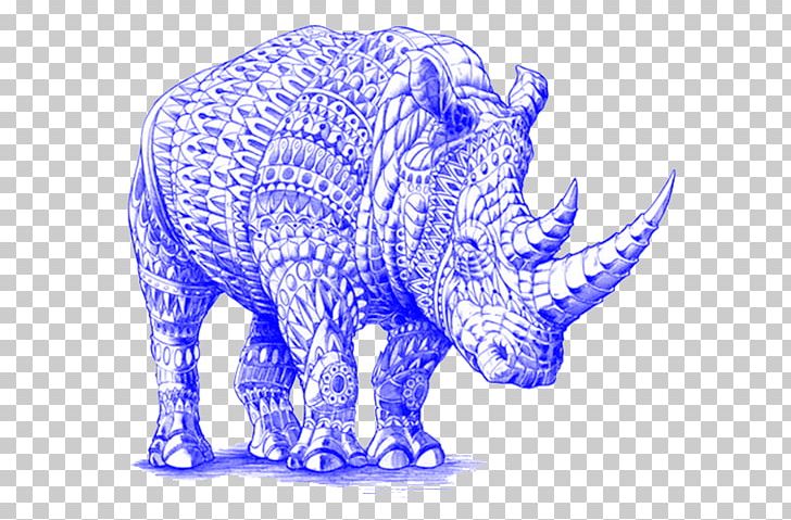 Rhinoceros Ornate Animals Drawing Illustration PNG, Clipart, Animal, Animals, Art, Blue, Dinosaur Free PNG Download