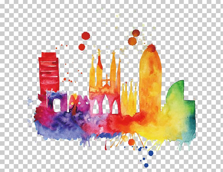 Barcelona Skyline Watercolor Painting Cityscape PNG, Clipart, Barcelona Skyline, Castle, Castle Vector, Celebrate, City Free PNG Download