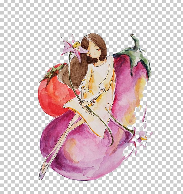 Vegetarianism Watercolor Painting Illustration PNG, Clipart, Cartoon, Color, Fictional Character, Food, Girl Free PNG Download