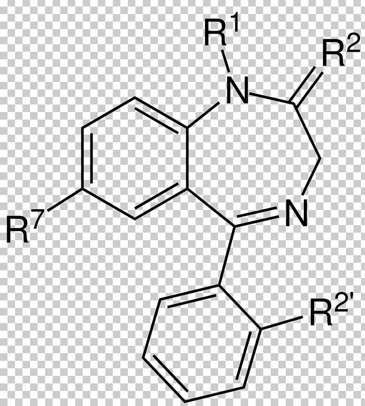 Diazepam Benzodiazepine Chemical Formula Molecular Formula Chlordiazepoxide PNG, Clipart, Angle, Area, Benzodiazepine, Black, Black And White Free PNG Download