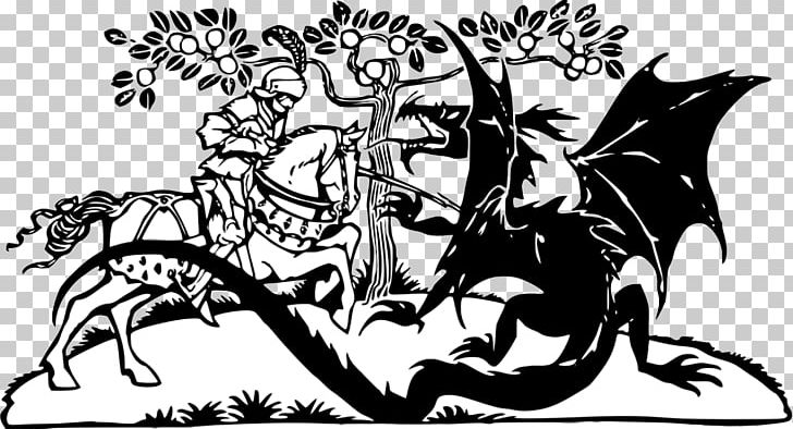 Saint George And The Dragon PNG, Clipart, Black And White, Cartoon, Demon, Dragon, Drawing Free PNG Download