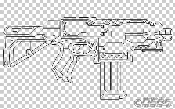 Firearm Nerf Blaster Gun Coloring Book PNG, Clipart, Angle, Artwork, Auto Part, Black And White, Buzz Bee Toys Free PNG Download