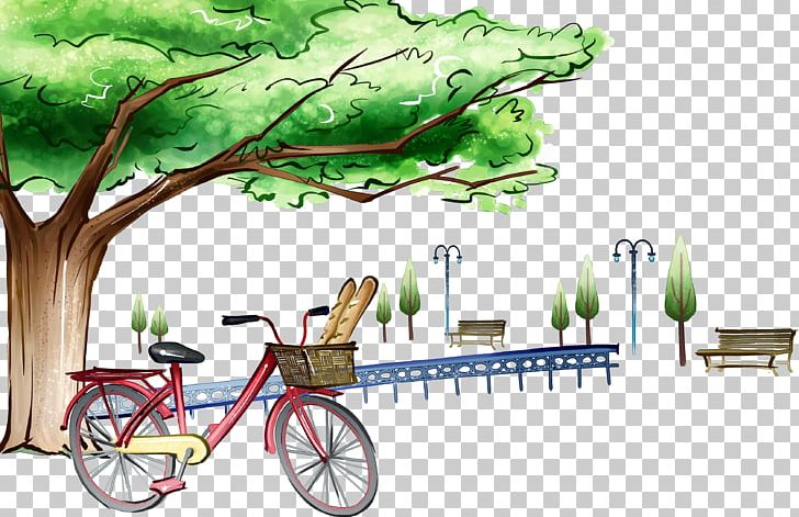 Cartoon Illustrator Poster Landscape PNG, Clipart, Art, Bicycle, Bicycle Accessory, Branch, Christmas Tree Free PNG Download