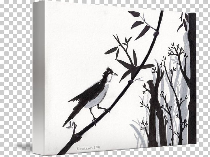 Paper Watercolor Painting Black And White Drawing Canvas Print PNG, Clipart, Art, Beak, Bird, Black And White, Branch Free PNG Download