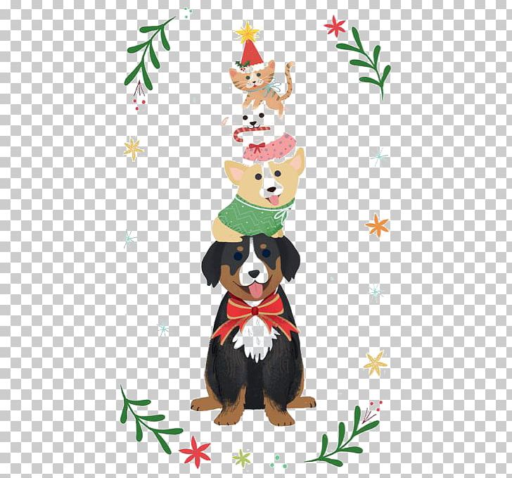 Dog Santa Claus Christmas Card Illustration PNG, Clipart, Animal, Carnivoran, Christmas Decoration, Christmas Tree, Cute Puppy Free PNG Download