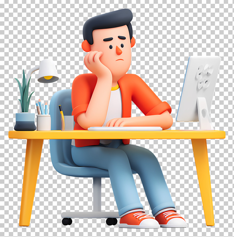 Bored Man At Desk PNG