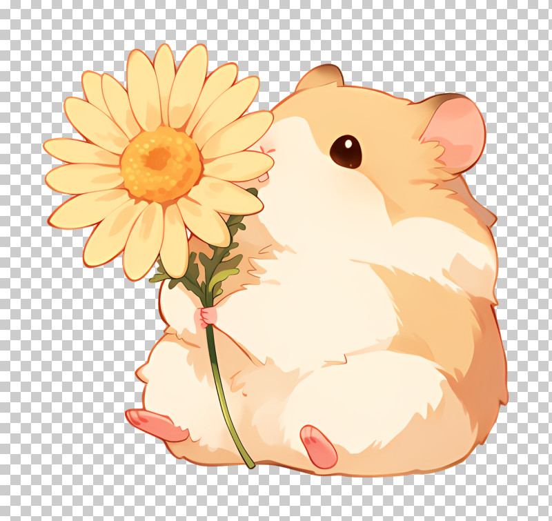 Cute Hamster Holding Sunflower PNG