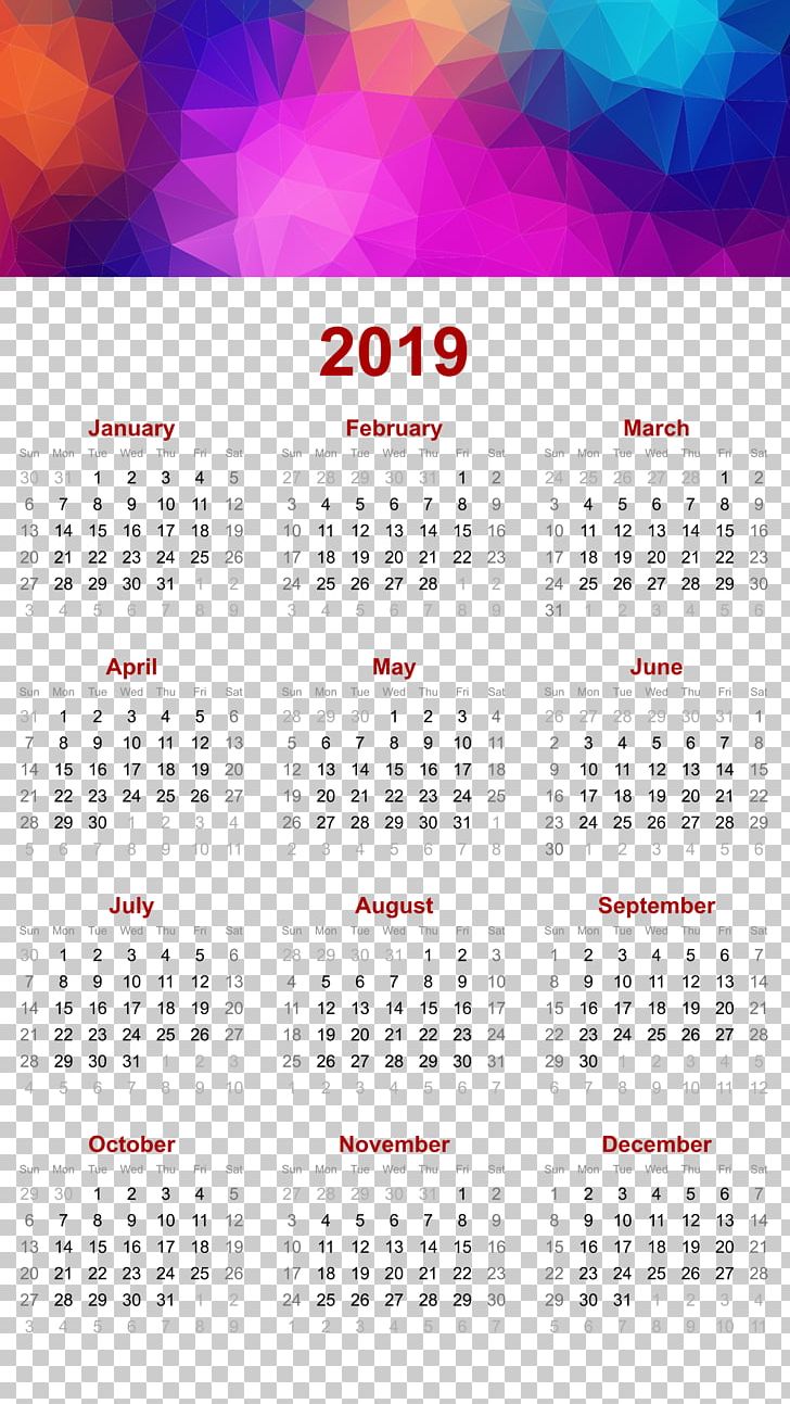 2019 Printable Calendar PNG, Clipart, 2018, 2019, Calendar, Calendar Date, Diary Free PNG Download