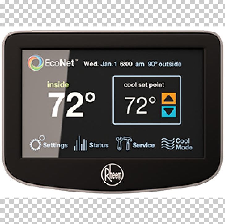 Rheem EcoNet RETST601SYS Programmable Thermostat HVAC PNG, Clipart, Air Conditioning, Brand, Central Heating, Control, Control System Free PNG Download