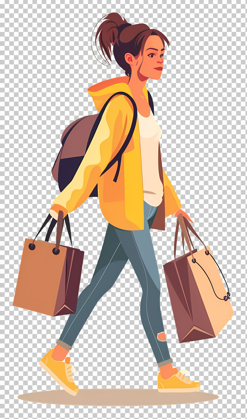 Woman Shopping - Woman Carrying Shopping Bags Illustration PNG