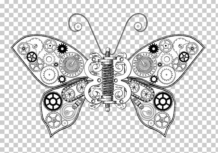 Steampunk Butterfly Drawing PNG, Clipart, Art, Arthropod, Artwork, Black And White, Body Jewelry Free PNG Download