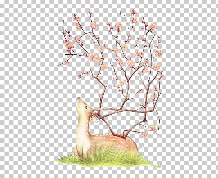 Deer Illustration Cherry Blossom Design PNG, Clipart,  Free PNG Download