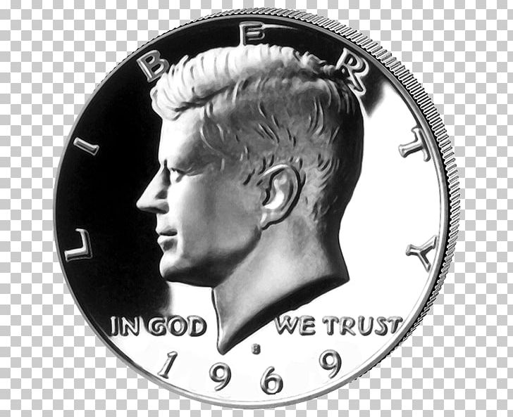 John F. Kennedy Coin Silver Kennedy Half Dollar PNG, Clipart, Black And White, Brand, Coin, Currency, Forehead Free PNG Download