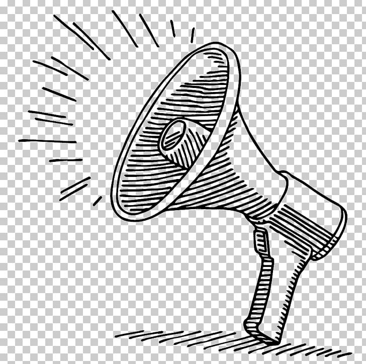 Megaphone Drawing PNG, Clipart, Angle, Area, Artwork, Black And White, Bullhorn Free PNG Download