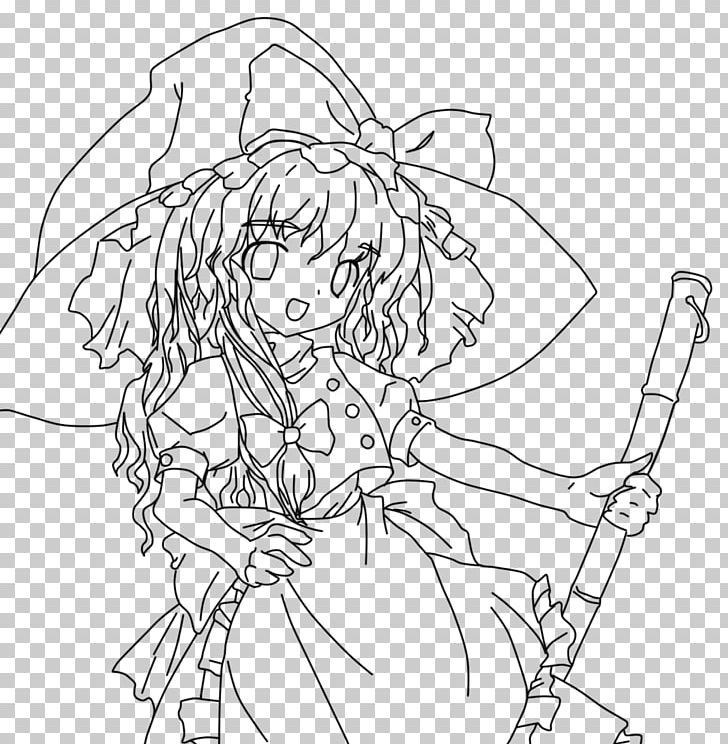 Line Art Marisa Kirisame Drawing Touhou Project Coloring Book PNG, Clipart, Anime, Arm, Artwork, Black, Black And White Free PNG Download