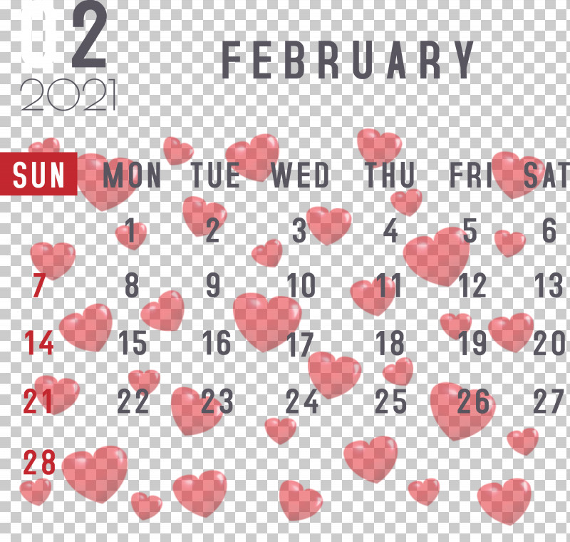 February 2021 Printable Calendar February Calendar 2021 Calendar PNG, Clipart, 2021 Calendar, Heart, M095, Valentines Day Free PNG Download