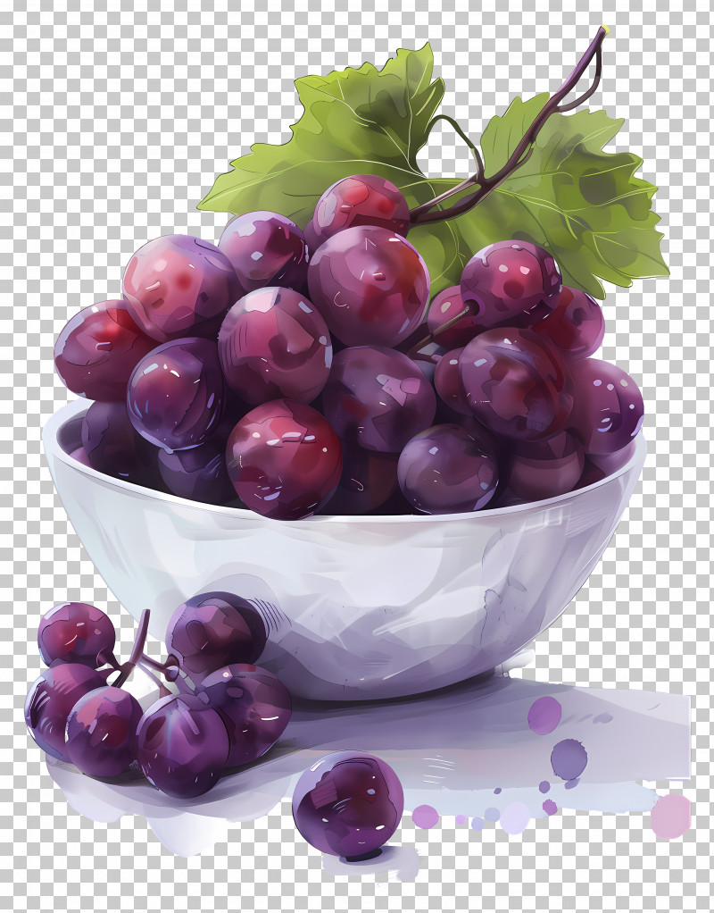 Bowl Of Grapes - Bowl Of Succulent Fresh Grapes With Leaves PNG